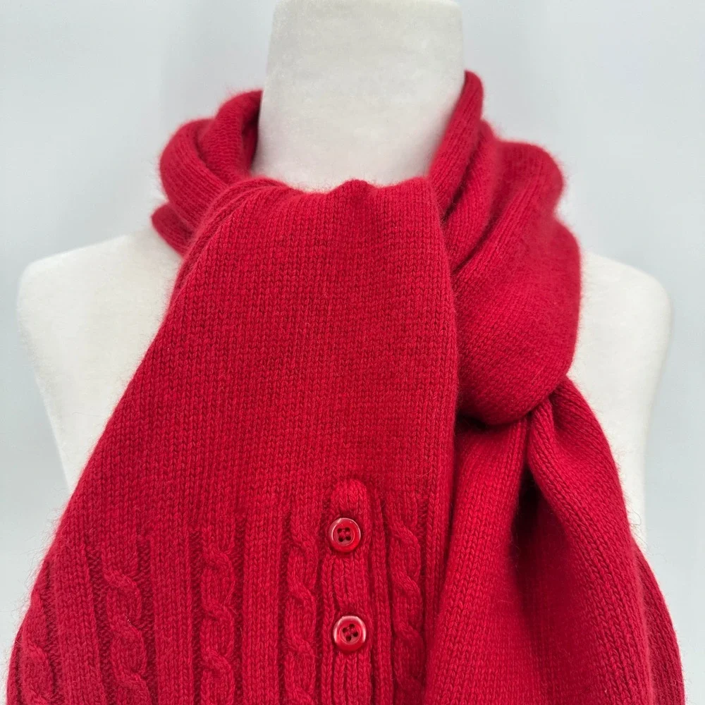 Ralph Lauren Cable Knit Academia Preppy Holiday Rabbit Hair Wool Red Scarf 10x60